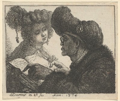 Een Man in een Tulband Leest aan een Jonge Vrouw door Johann Jakob Dorner the Elder