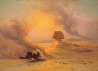Een karavaan gevangen in de Sinum-wind bij Gizah door Johann Jakob Frey