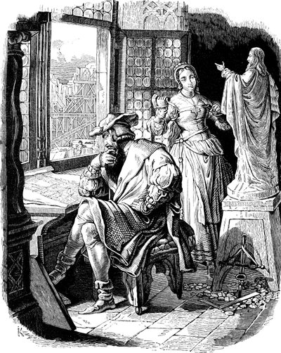Architect Erwin von Steinbach met zijn dochter Sabina Illustratie uit de Geschichte des deutschen Volkes door E. Duller door Johann Jakob Kirchhoff