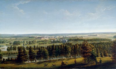 Paleispark gezien vanaf het Gatchina-paleis, 1790s door Johann Jakob Mettenleiter