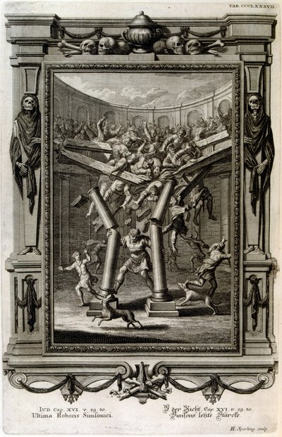 Samson vernietigt de tempel van Baäl door Johann Jakob Scheuchzer