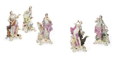 Vijf Meissen figuren symbolisch voor de zintuigen, ca. 1765 door Johann Joachim Kaendler
