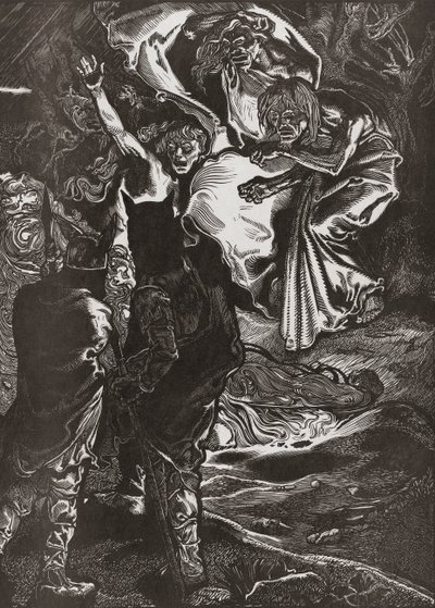 Macbeth en Banquo ontmoeten de drie heksen, 20e eeuw door Johann Joseph Aarts