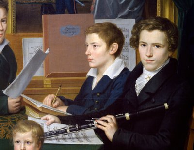 Jongen met fluit, detail (De kinderen van de kalligraaf Heinrings) door Johann Kaspar Benedict Beckenkamp
