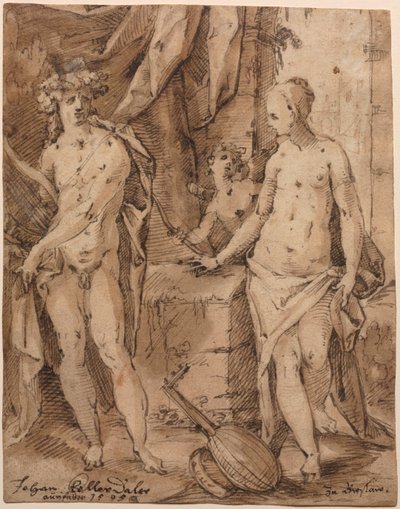 Apollo met Erato en Cupido, 1595 door Johann Kellerthaler