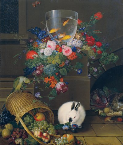 Stilleven met Goudviskom door Johann Knapp