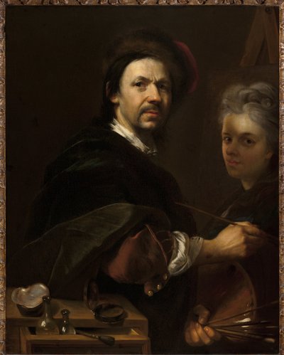 Zelfportret met vrouw door Johann Kupetzky