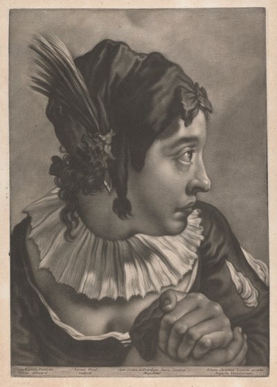 Portret van een vrouw met een veer door Johann Lorenz Haid
