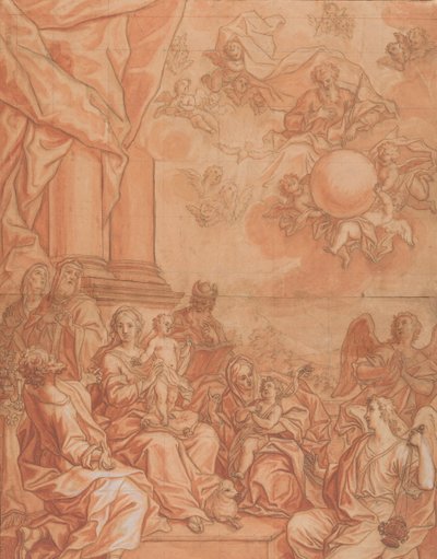 De Maagd en het Kind met Heiligen en Engelen, en God de Vader in de Hemel, midden 18e eeuw door Johann Lorenz Haid