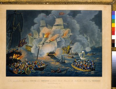 Slag bij Tenedos, 27 okt 1822 (ets) door Johann Lorenz Rugendas