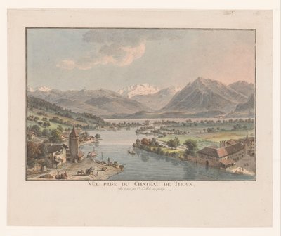 Gezicht op de Thunersee vanaf het kasteel van Thun door Johann Ludwig Aberli