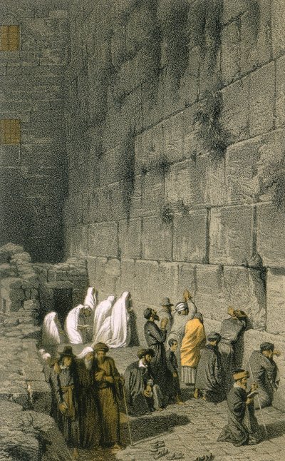 De Westelijke Muur in Jeruzalem. Gekleurde gravure door Bernatz et alii - Steinkopk J.F. Editore door Johann Martin Bernatz