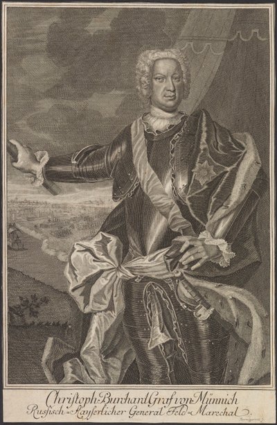 Portret van Graaf Burkhard Christoph von Münnich door Johann Martin Bernigeroth