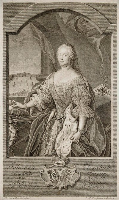 Portret van Johanna-Elizabeth, keurvorstin van Anhalt-Zerbst, moeder van Catharina II, 1756 door Johann Martin Bernigeroth
