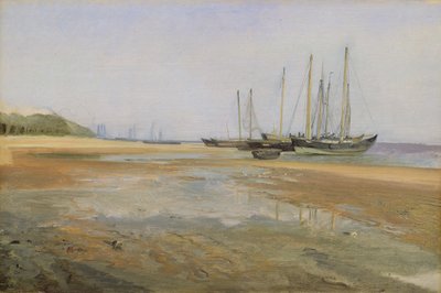 Vrachtschepen op de Zanden van de Elbe door Johann Martin Gensler