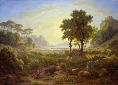 Italiaans landschap bij zonsondergang door Johann Martin von Rohden