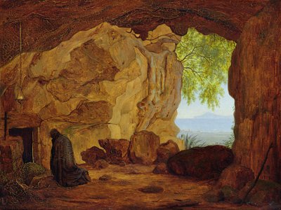 Biddende kluizenaar in een grot, 1829 door Johann Martin von Rohden