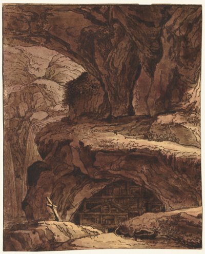 Rotsachtig landschap met een grot kapel, 19e eeuw door Johann Martin von Rohoden