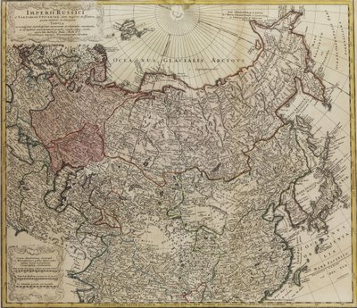 Kaart van Rusland uit: Imperii Russici et Tartariae universae tam majoris et Asiaticae quam minoris et door Johann Matthias Hase