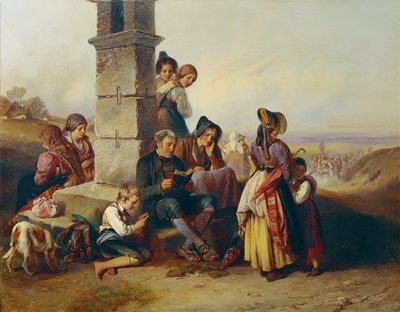 De rust van de pelgrims door Johann Matthias Ranftl