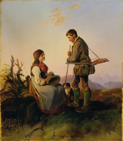 Jager en meisje door Johann Matthias Ranftl