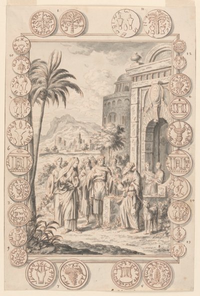 Studie voor Abimelech berispt Sarah, plaat 81, Physica Sacra door Johann Melchior Füssli