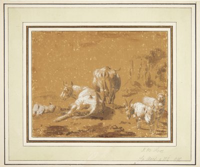 Landschap met koeien en geiten door Johann Melchior Roos