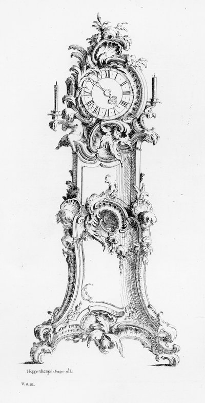 Ontwerp voor een Staande Klok, ca. 1750 door Johann Michael Hoppenhaupt
