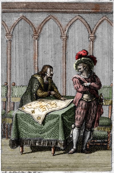 Keizer Albert I van Habsburg (1255-1308) bestudeert de kaart van Frankrijk ten tijde van het conflict tussen paus Bonifatius VIII en koning Filips IV van Frankrijk door Johann Michael Mettenleiter
