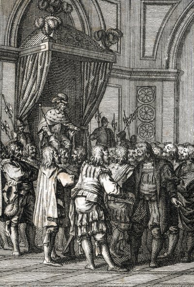 Voorstelling van Willem I (of Willem II, Graaf van Holland) (1227-1256) in 1255 (Graaf Willem II van Holland verleent privileges) Gravure door Johann Michael Mettenleiter (1765-1853) 1800 Privécollectie door Johann Michael Mettenleiter