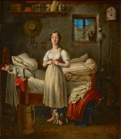Ochtendtoilet van een meisje door Johann Michael Neder
