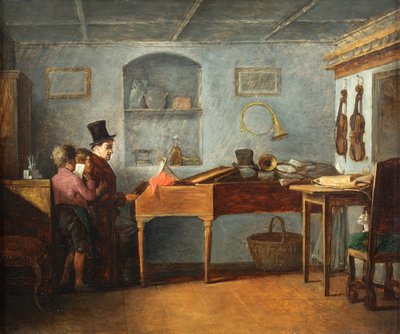 De schoolmeester met de jongens die vals zingen bij de piano door Johann Michael Neder