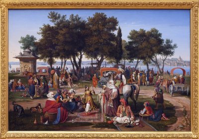 Zoetwater van Azië in Constantinopel (het huidige Istanbul, Turkije). Schilderij door Johann Michael Wittmer (1802-1880) door Johann Michael Wittmer