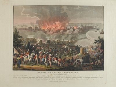 Bombardement van Kopenhagen, 2-5 september 1807, gekleurde aquatint door en naar J. Laurent Rugendas, gepubliceerd door J. Laurent Rugendas, Augsburg, 1807 door Johann Moritz Rugendas