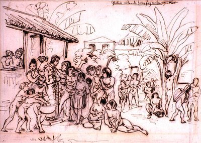 Indianen bezoeken een landgoed, Brazilië, c.1825 door Johann Moritz Rugendas