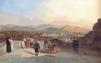 Santiago de Chile vanaf de Heuvel van Santa Lucia kijkend naar het westen door Johann Moritz Rugendas