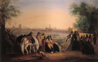 Uitzicht op Lima langs de rivier Rimac door Johann Moritz Rugendas