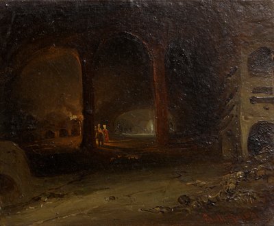 Bezoekers in een ondergrondse gewelf door Johann Nepomuk Ender