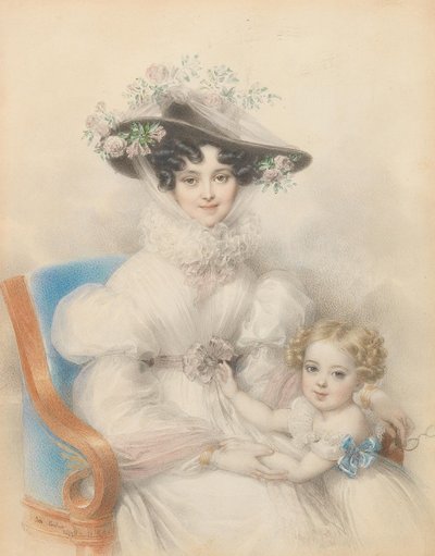 Prinses Henrietta van Nassau-Weilburg met dochter Maria door Johann Nepomuk Ender