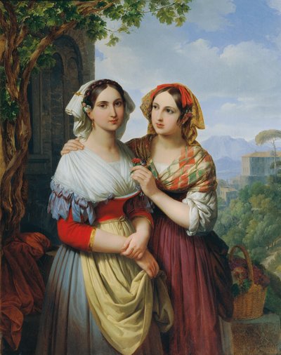 Twee meisjes in een landschap door Johann Nepomuk Ender