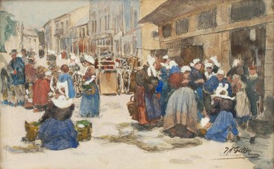 Markt in Concarneau door Johann Nepomuk Geller