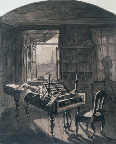 Beethovens kamer ten tijde van zijn dood, 1827 door Johann Nepomuk Hoechle