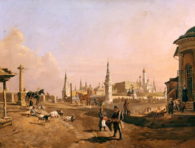 Uitzicht op de Bolshoy Kamenny-brug en het Kremlin vanuit Zamoskvorechye, 1837 door Johann Nepomuk Rauch