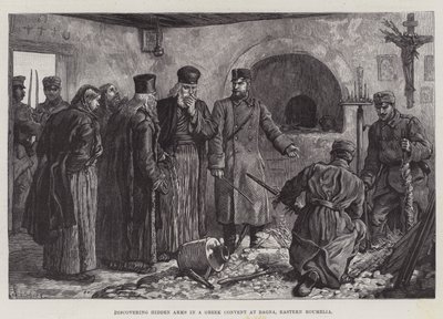 Ontdekking van verborgen wapens in een Grieks klooster in Bagna, Oost-Roemelië door Johann Nepomuk Schonberg