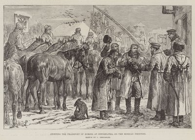 Het stoppen van het transport van paarden bij Novoselitza, aan de Russische grens door Johann Nepomuk Schonberg