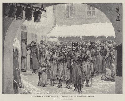 De hongersnood in Rusland, politie in Sint-Petersburg geeft biljetten voor onderdak door Johann Nepomuk Schonberg