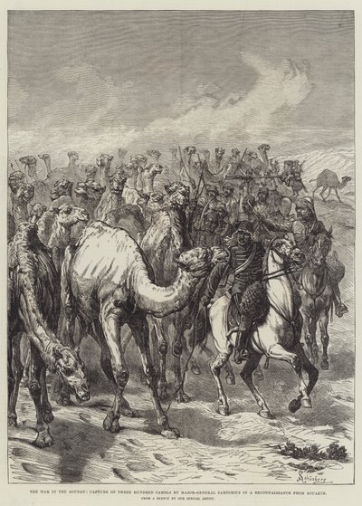 De Oorlog in de Soedan, Verovering van Driehonderd Kamelen door Generaal-Majoor Sartorius tijdens een Verkenning vanuit Souakim door Johann Nepomuk Schonberg