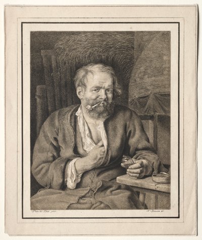 Boer zittend aan een tafel, pijp rokend, 1817-1821 door Johann Nepomuk Strixner