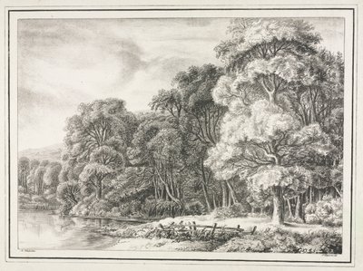 Boslandschap met meer door Johann Nepomuk Strixner