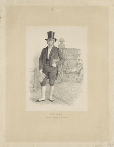 Portret van J. Robert met rijtuig door Johann Peter Berghaus